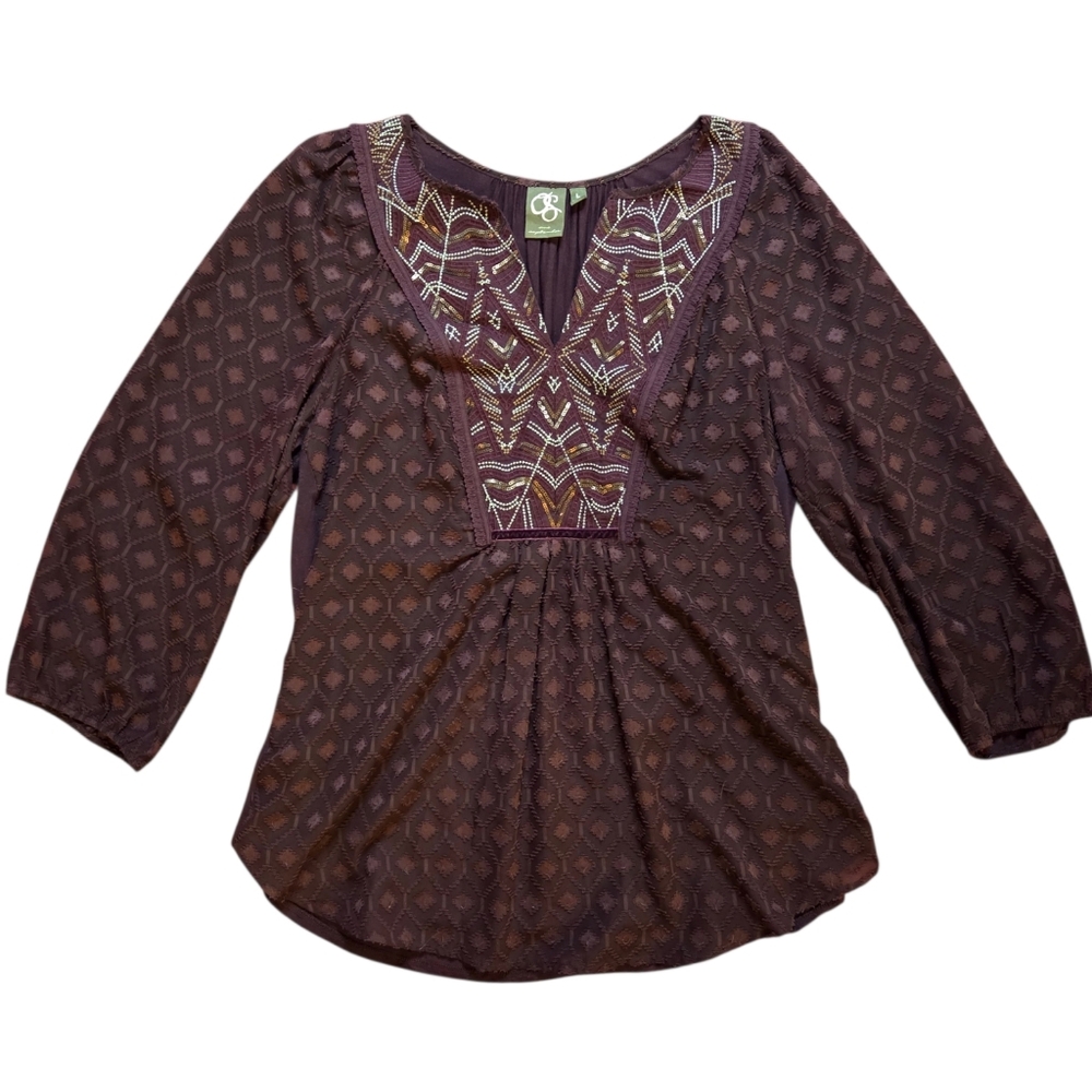 One September - Anthropologie Boho Embroidered Women's Top - Purple 20in P2P